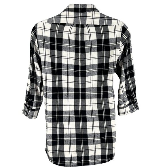 Theory Women 10 Black White Tartan Plaid Button Up Tunic Shirt Virgin Wool Blend - Picture 7 of 15